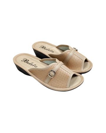 Beige eco-leather summer slippers