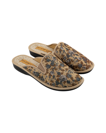 Beige textile slippers