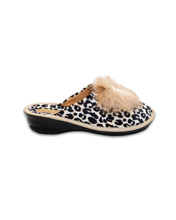 Papuci de casa bej cu imprimeu leopard