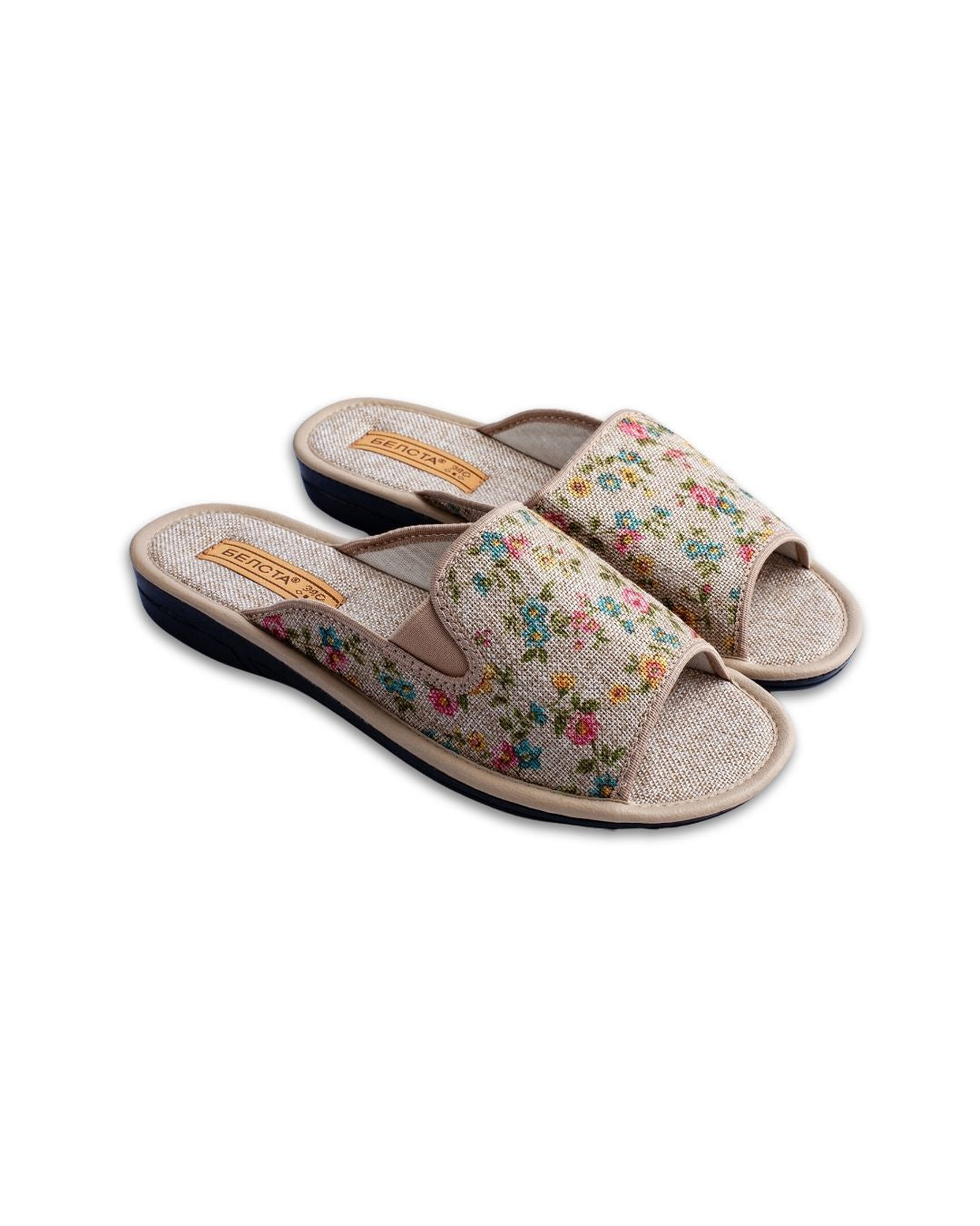 Papuci de dama vară bej cu flori