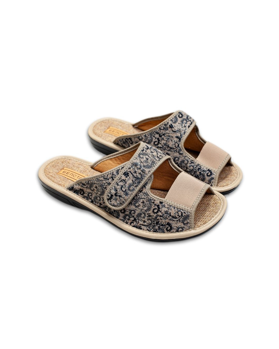 Women's beige slippers with velcro