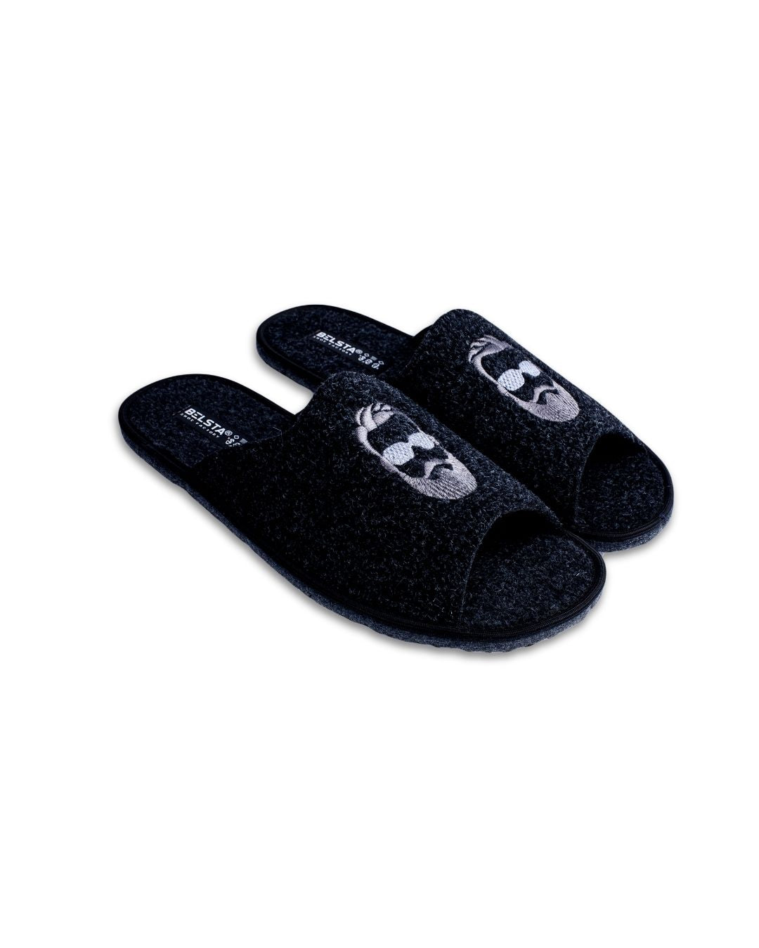 Black slippers with embroidery
