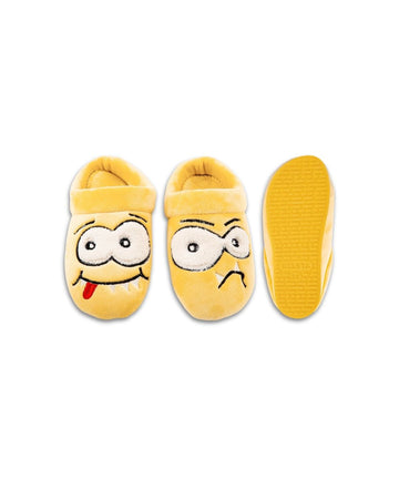 BELSTA yellow velour slippers with funny face embroidery, closed toe and 1 cm injected sole