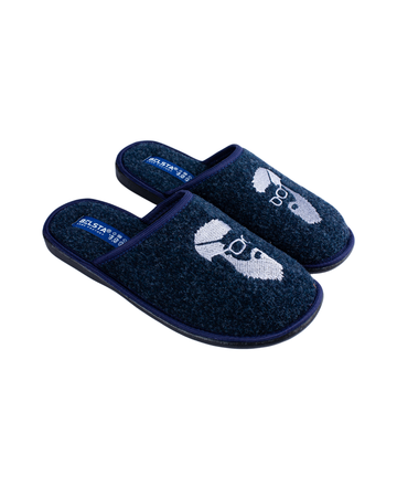 Papuci adolescenți BELSTA, închiși, din fetru italian albastru; gri închis, decorați cu broderie (bărbat cu barbă)