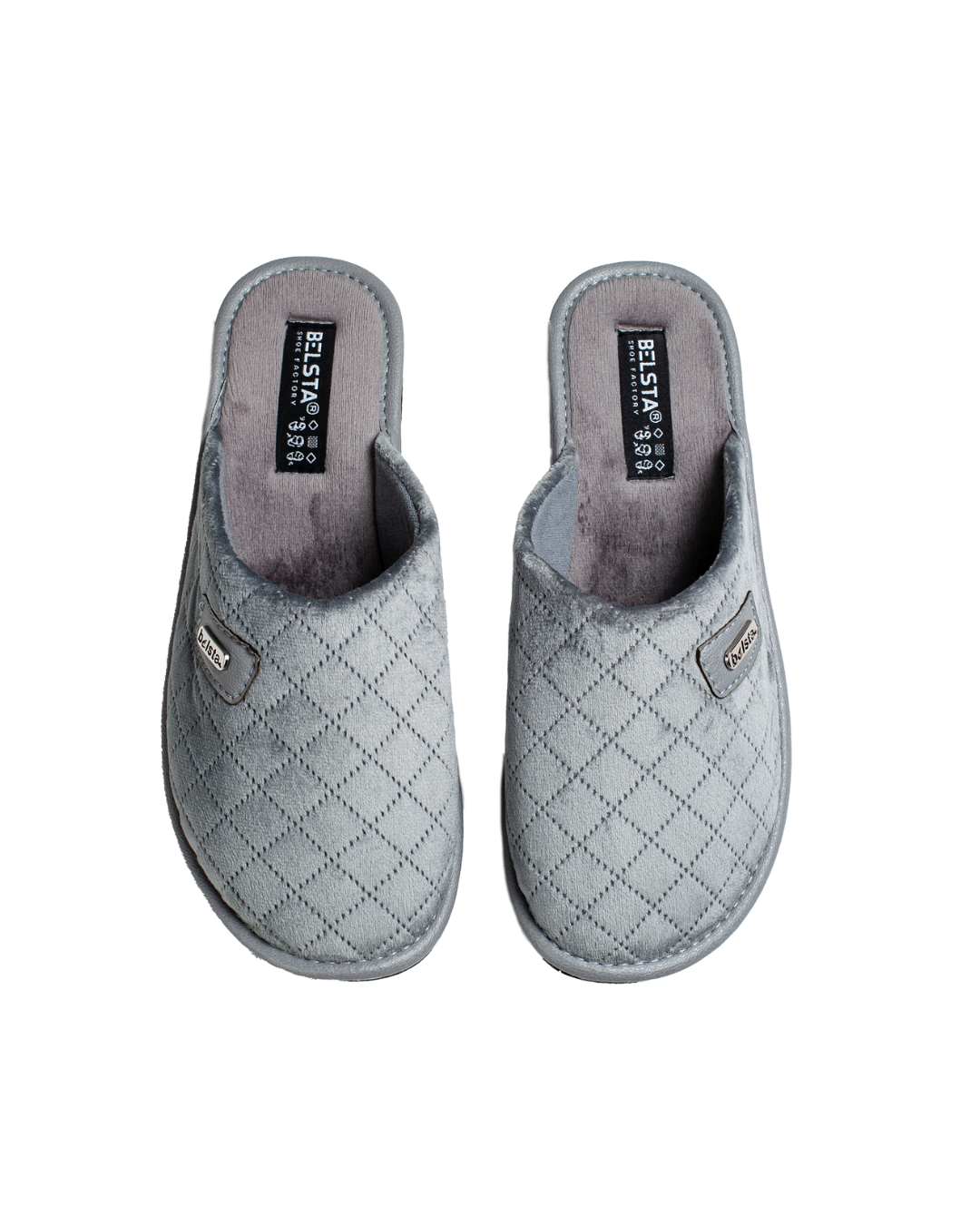 Papuci de damă BELSTA, închiși, din velur matlasat gri; coral; burgundia; lila.