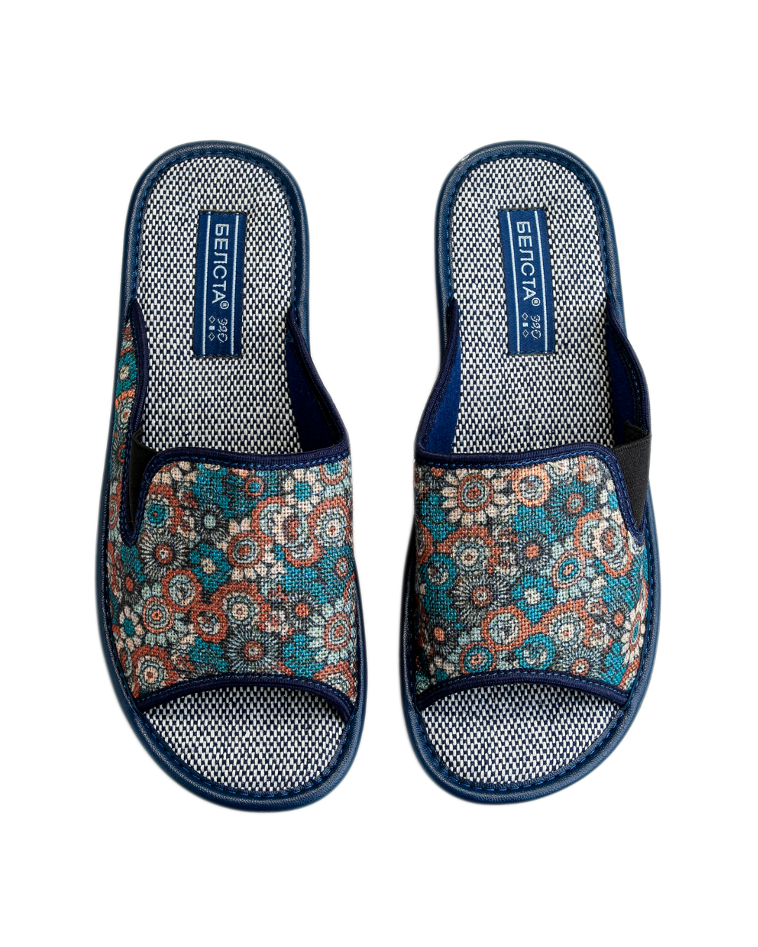 Papuci deschiși BELSTA din material textil cu imprimeu floral