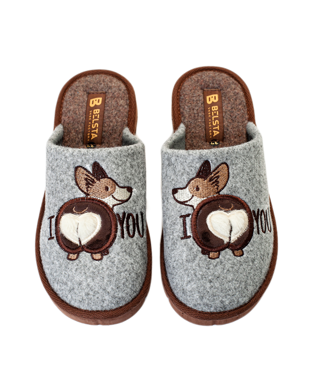 Grey wool slippers with embroidery