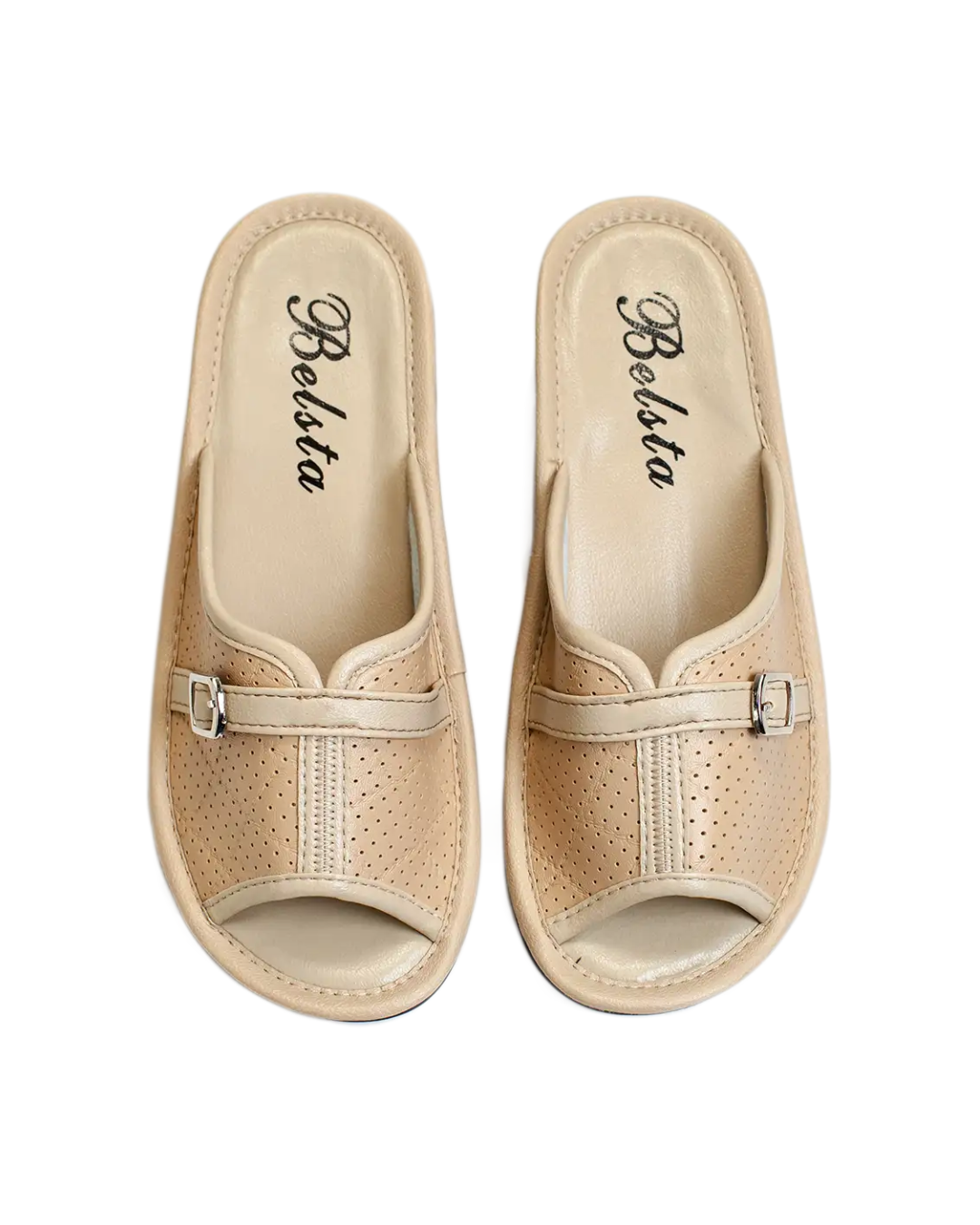 Beige eco-leather summer slippers