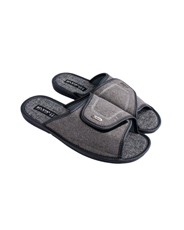 Papuci bărbătești BELSTA, deschiși, din piele întoarsă gri, cu închidere cu velcro