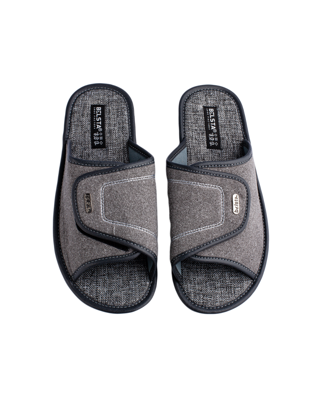 Papuci bărbătești BELSTA, deschiși, din piele întoarsă gri, cu închidere cu velcro
