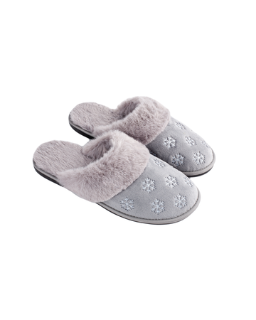Papuci damă catifea gri;  roz pudră fulgi