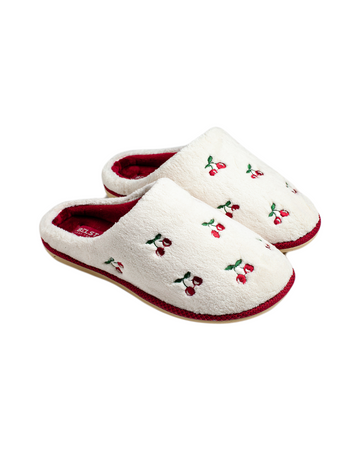 Papuci damă frotir alb cireșe