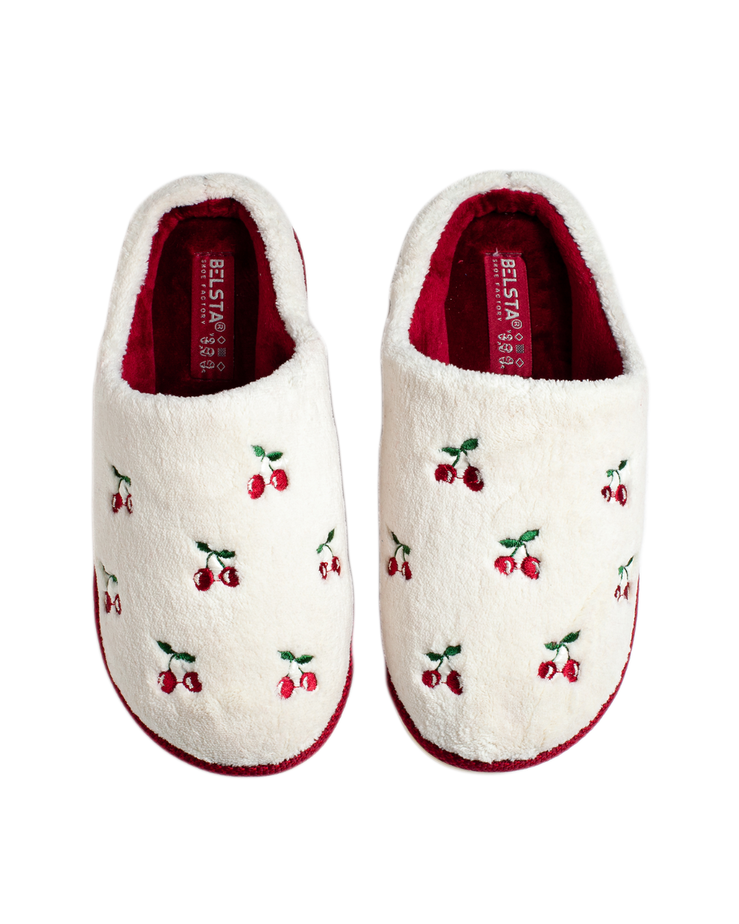 Papuci damă frotir alb cireșe