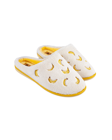 Papuci damă frotir alb banane