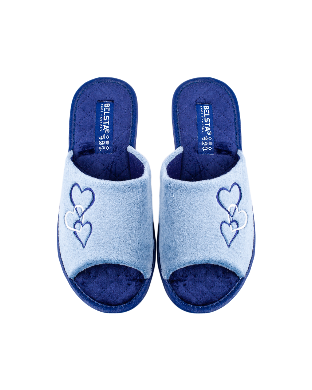 Papuci damă albastru inimioare