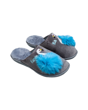 Papuci damă gri flamingo albastru