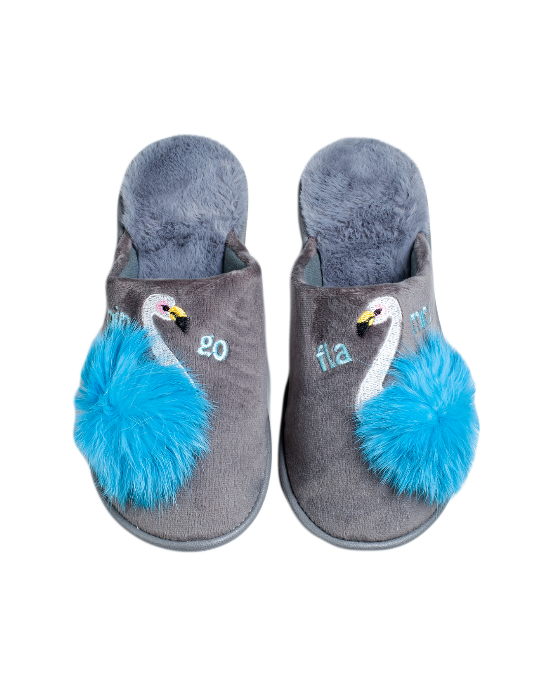 Papuci damă gri flamingo albastru