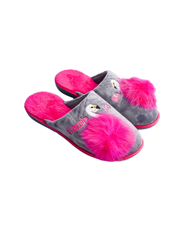 Papuci damă gri flamingo roz