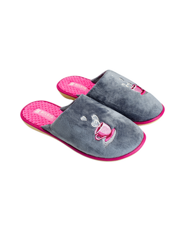 Papuci de damă gri cu broderie „Coffee Cup”