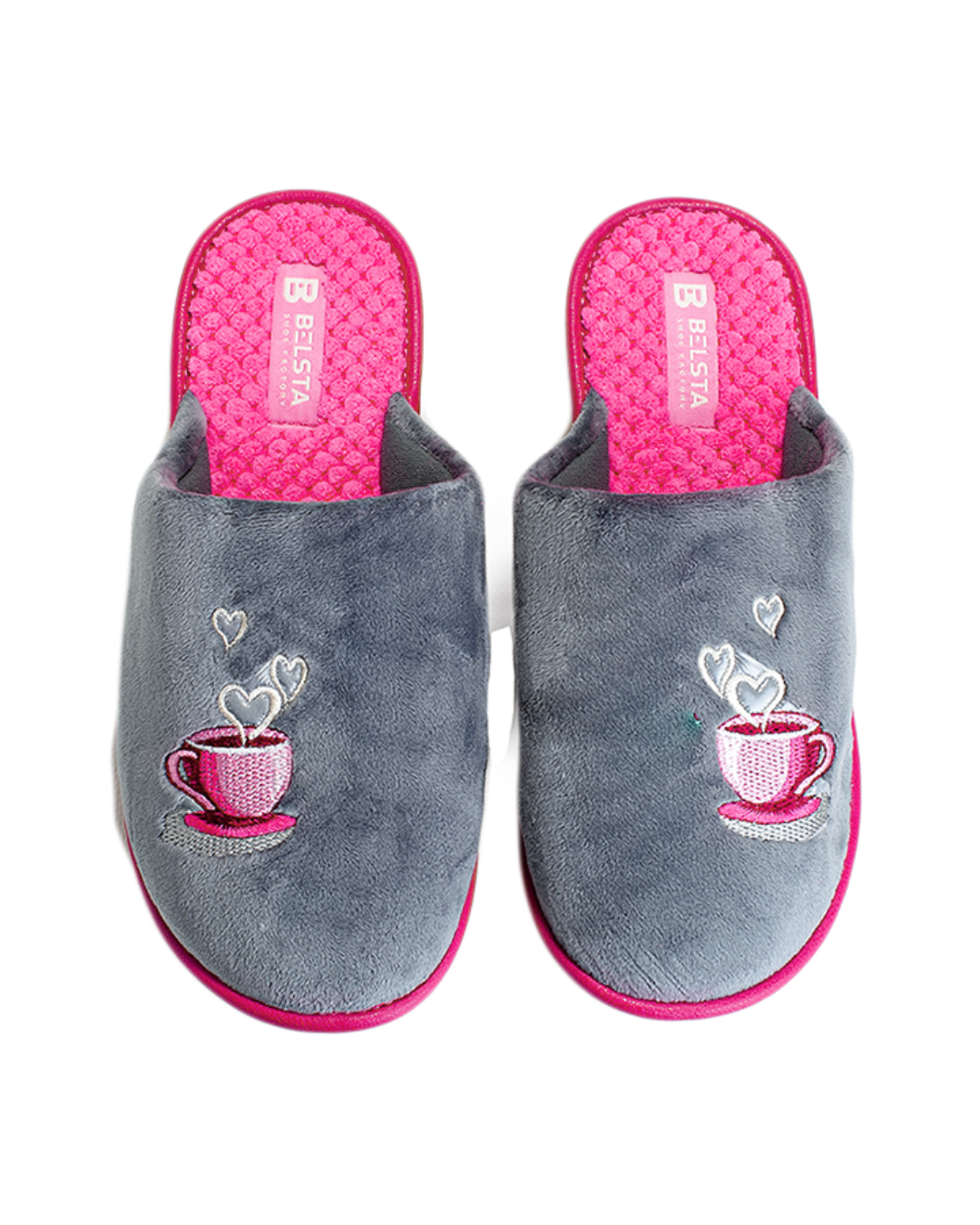 Papuci de damă gri cu broderie „Coffee Cup”