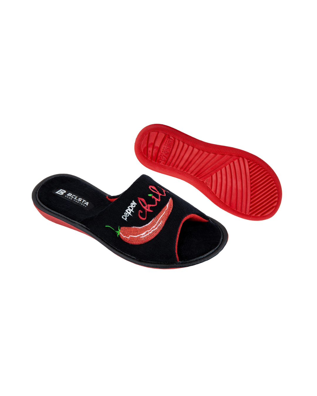 Black velour slippers with embroidery