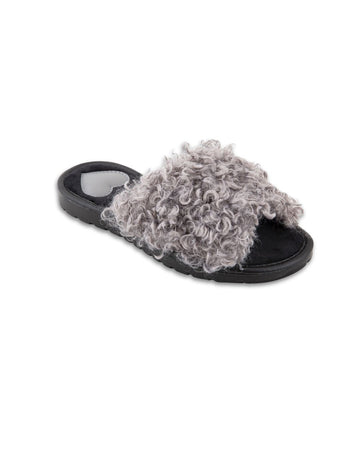 Grey fur slippers