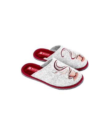 Papuci de damă din pâslă gri deschis BELSTA cu broderie „Coffee”