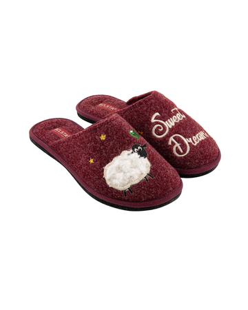 Papuci închiși din fetru bordo; red; bleumarin; maro; gri; bej; albastră  cu broderie „Sweet Dreams”