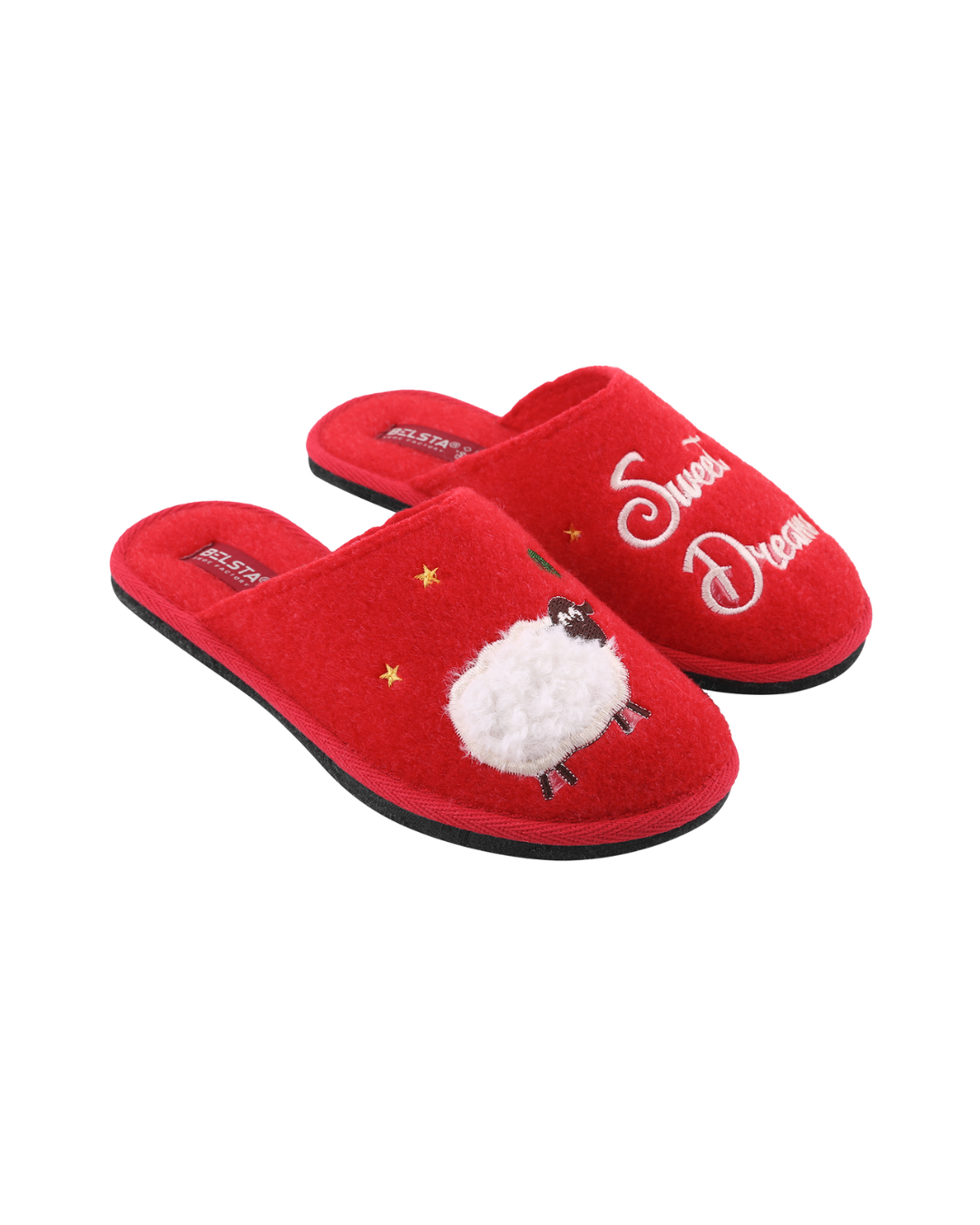 Papuci închiși din fetru bordo; red; bleumarin; maro; gri; bej; albastră  cu broderie „Sweet Dreams”