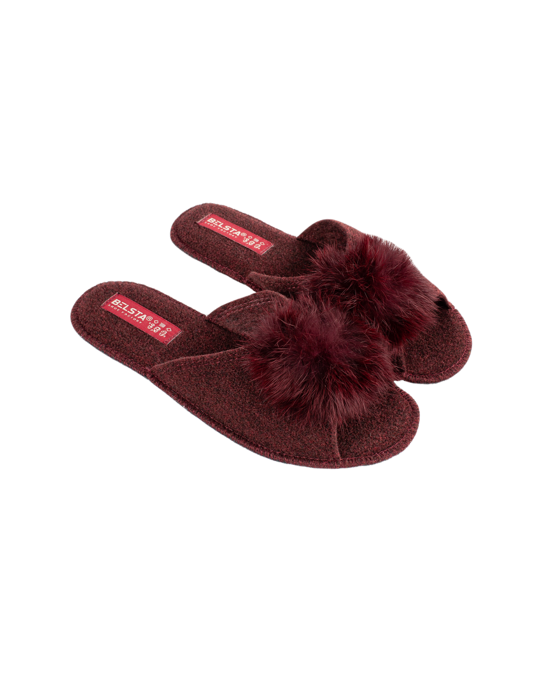 Papuci de damă din fetru BELSTA bleumarin; bordo cu blană